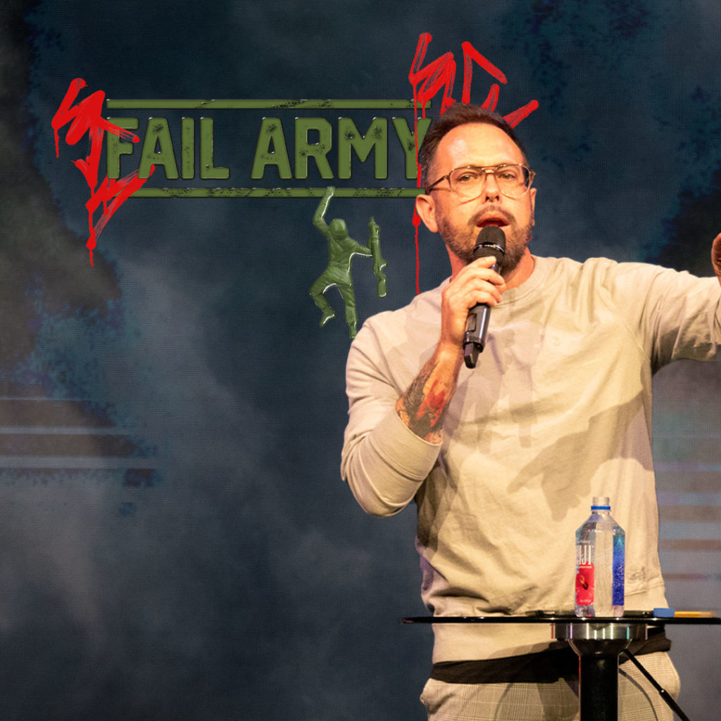 Pastor Corey preaching about fail army